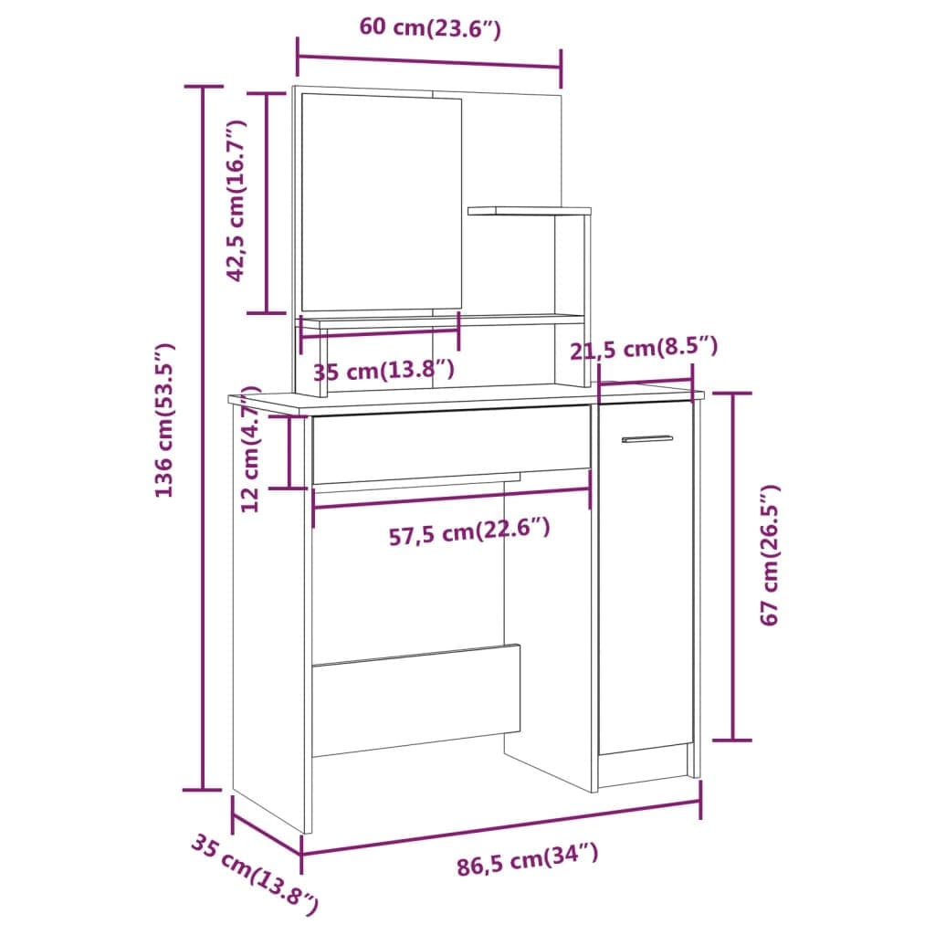 vidaXL Slaapkamerkaptafels Kaptafel met spiegel 86,5x35x136 cm wit