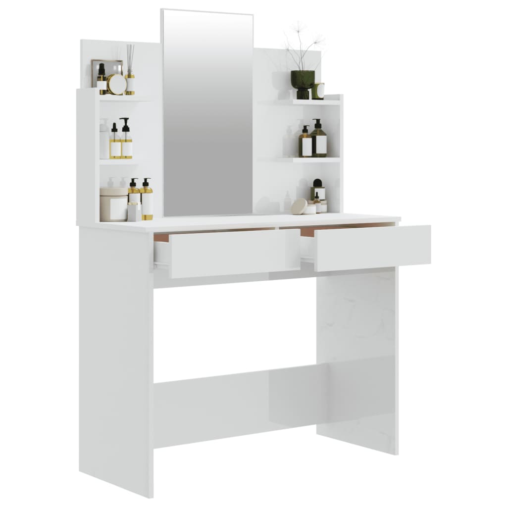 vidaXL Slaapkamerkaptafels Kaptafel met spiegel 96x40x142 cm hoogglans wit