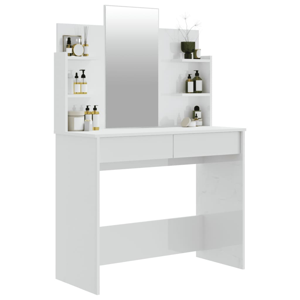 vidaXL Slaapkamerkaptafels Kaptafel met spiegel 96x40x142 cm hoogglans wit