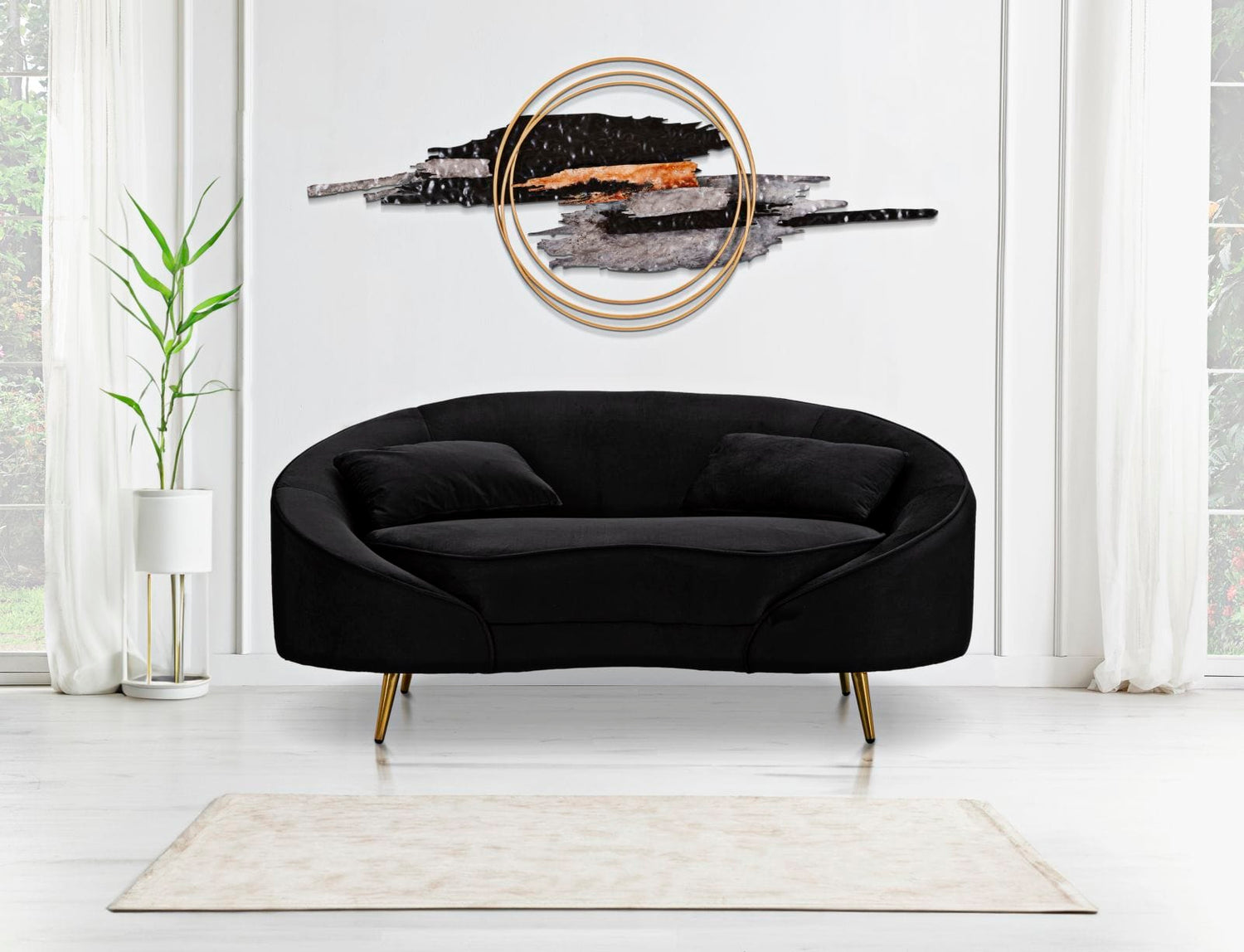 Mauro Ferretti SOFA 2 SEATERS OSLO WITH CUSHIONS BLACK CM 148X84X68