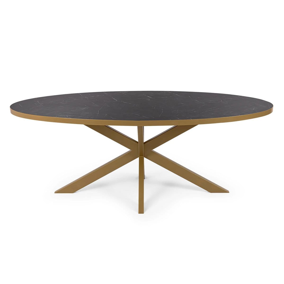 Stalux Stalux Ovale eettafel 'Mees' 210 x 100cm, kleur goud / zwart marmer