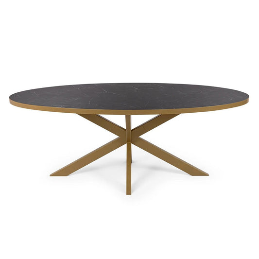 Stalux Stalux Ovale eettafel 'Mees' 210 x 100cm, kleur goud / zwart marmer