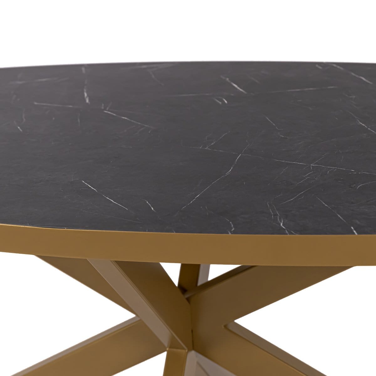 Stalux Stalux Ovale eettafel 'Mees' 210 x 100cm, kleur goud / zwart marmer