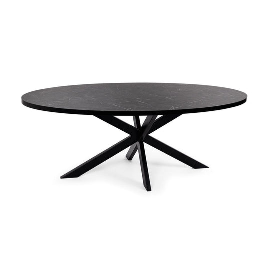 Stalux Stalux Ovale eettafel 'Mees' 210 x 100cm, kleur zwart / zwart marmer