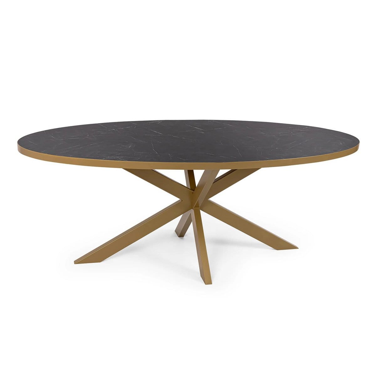 Stalux Stalux Ovale eettafel 'Mees' 240 x 110cm, kleur goud / zwart marmer