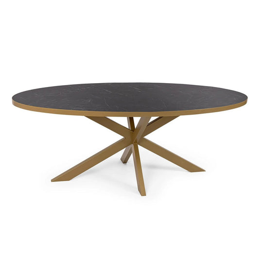 Stalux Stalux Ovale eettafel 'Mees' 240 x 110cm, kleur goud / zwart marmer