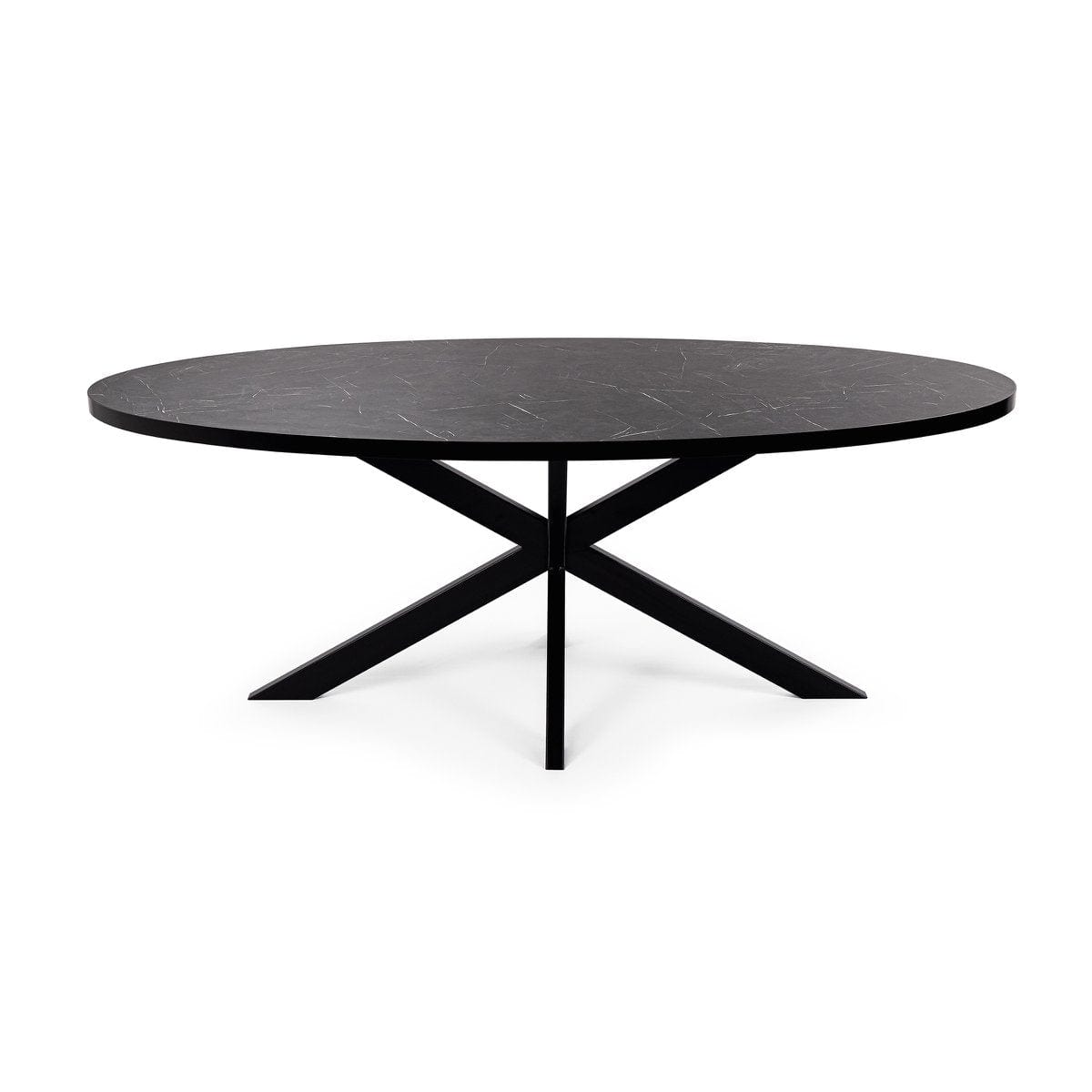 Stalux Stalux Ovale eettafel 'Mees' 240 x 110cm, kleur zwart / zwart marmer