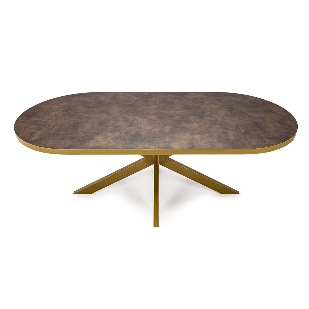 Stalux Stalux Plat ovale eettafel 'Noud' 180 x 100, kleur goud / lederlook bruin