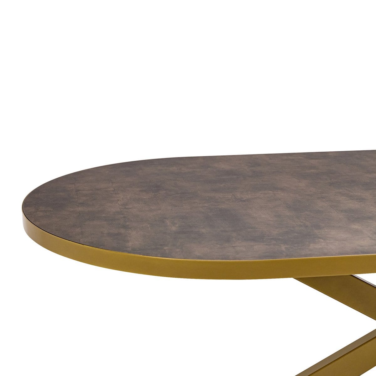 Stalux Stalux Plat ovale eettafel 'Noud' 180 x 100, kleur goud / lederlook bruin