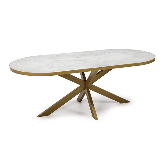 Stalux Stalux Plat ovale eettafel 'Noud' 180 x 100, kleur goud / wit marmer