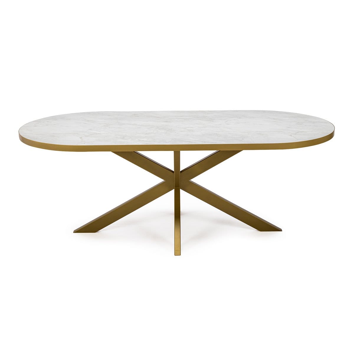 Stalux Stalux Plat ovale eettafel 'Noud' 180 x 100, kleur goud / wit marmer