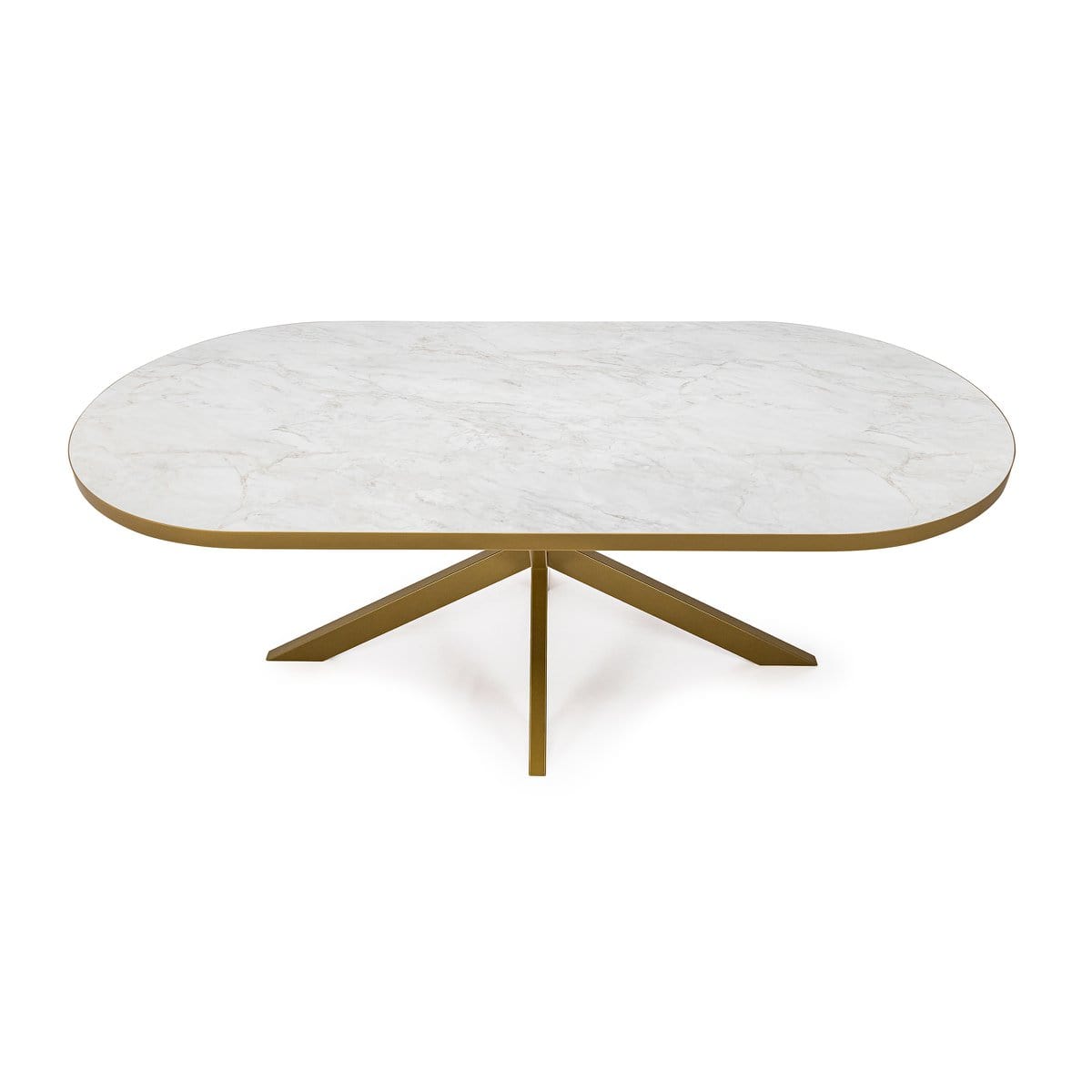 Stalux Stalux Plat ovale eettafel 'Noud' 180 x 100, kleur goud / wit marmer