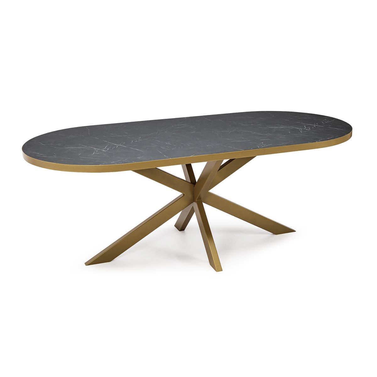 Stalux Stalux Plat ovale eettafel 'Noud' 180 x 100, kleur goud / zwart marmer