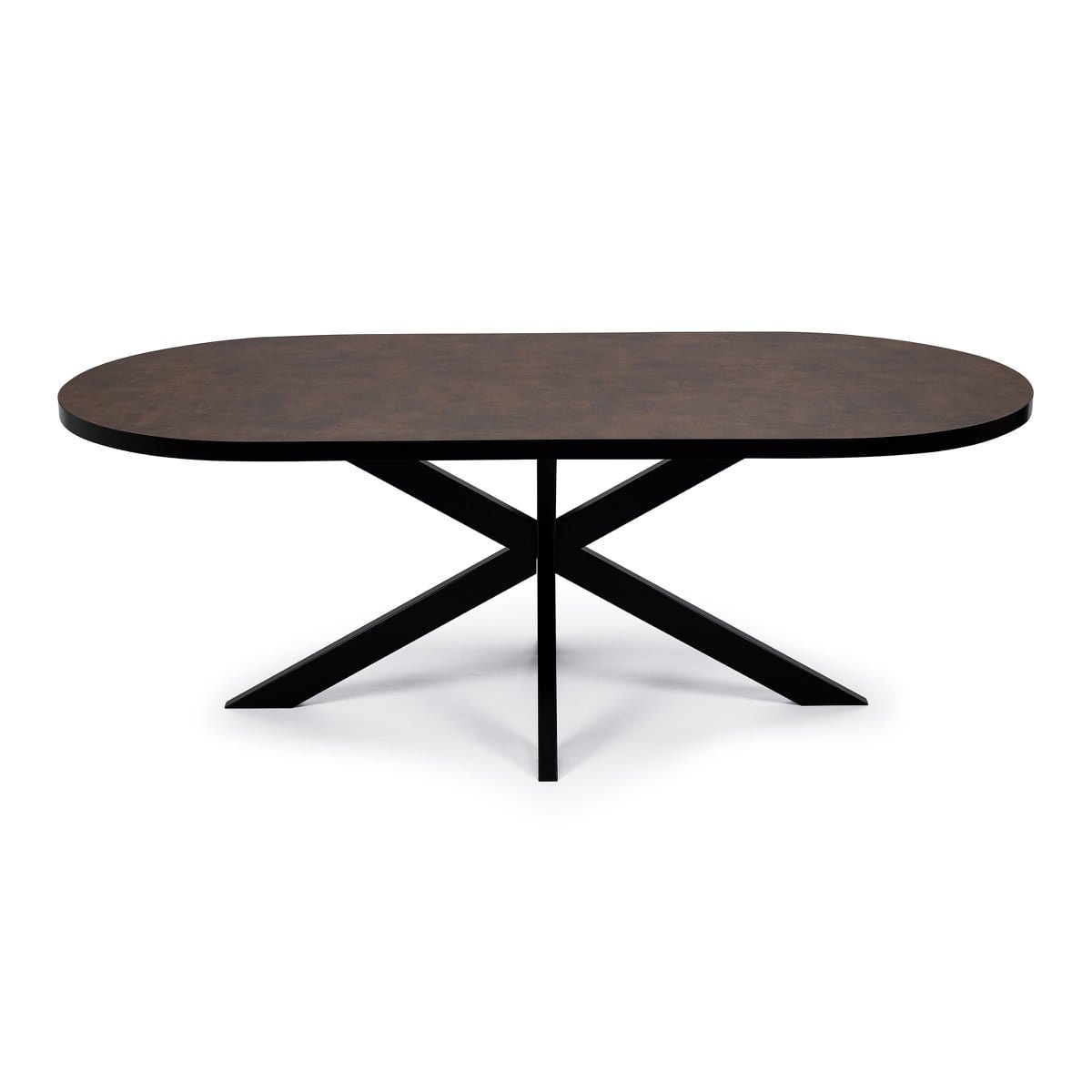 Stalux Stalux Plat ovale eettafel 'Noud' 180 x 100, kleur zwart / lederlook bruin