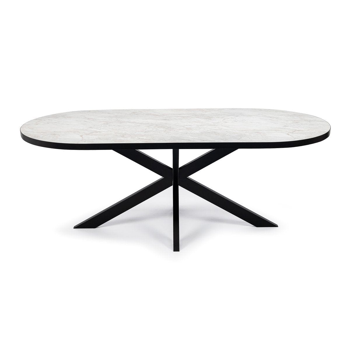 Stalux Stalux Plat ovale eettafel 'Noud' 180 x 100, kleur zwart / wit marmer