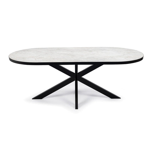 Stalux Stalux Plat ovale eettafel 'Noud' 180 x 100, kleur zwart / wit marmer