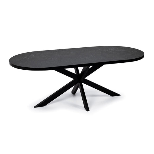 Stalux Stalux Plat ovale eettafel 'Noud' 180 x 100, kleur zwart / zwart marmer