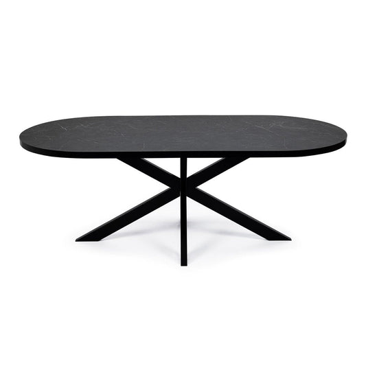 Stalux Stalux Plat ovale eettafel 'Noud' 180 x 100, kleur zwart / zwart marmer