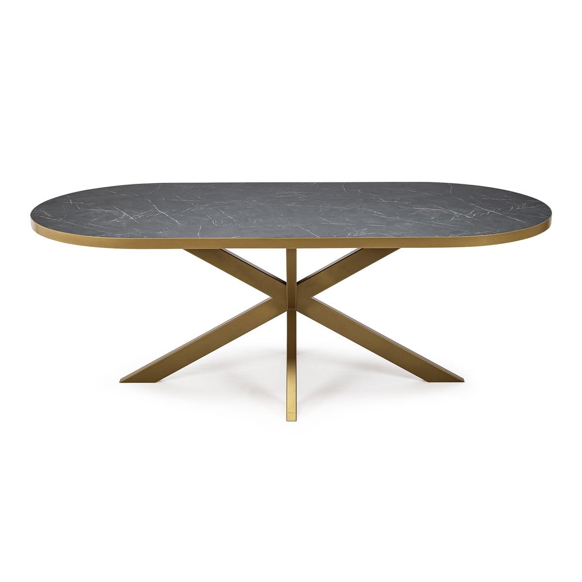 Stalux Stalux Plat ovale eettafel 'Noud' 240 x 100, kleur goud / zwart marmer