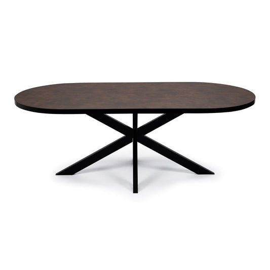 Stalux Stalux Plat ovale eettafel 'Noud' 240 x 100, kleur zwart / lederlook bruin