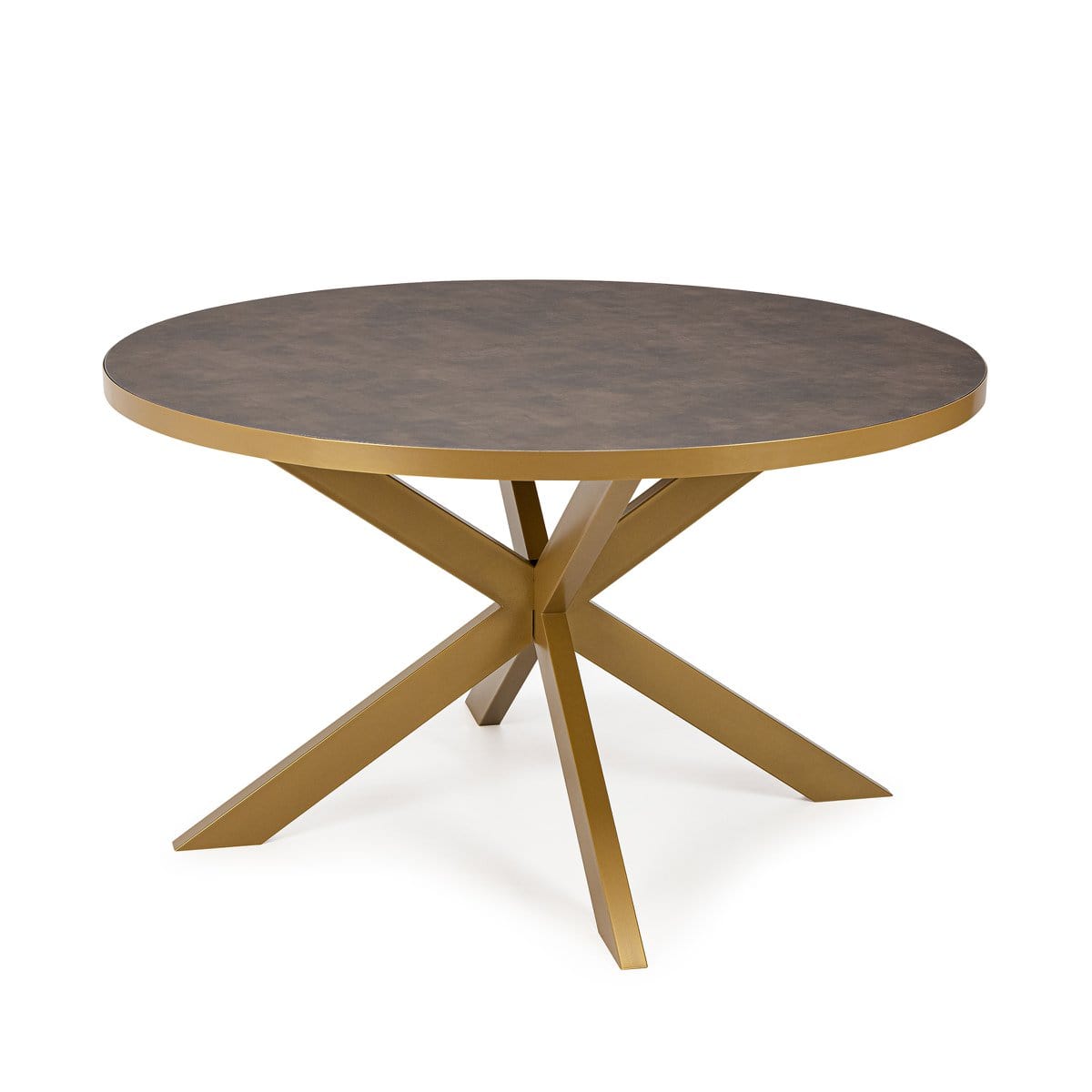 Stalux Stalux Ronde eettafel 'Daan' 120cm, kleur goud / lederlook bruin