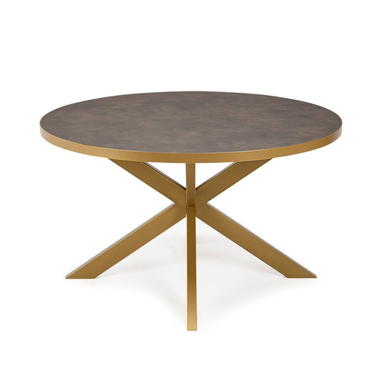 Stalux Stalux Ronde eettafel 'Daan' 120cm, kleur goud / lederlook bruin