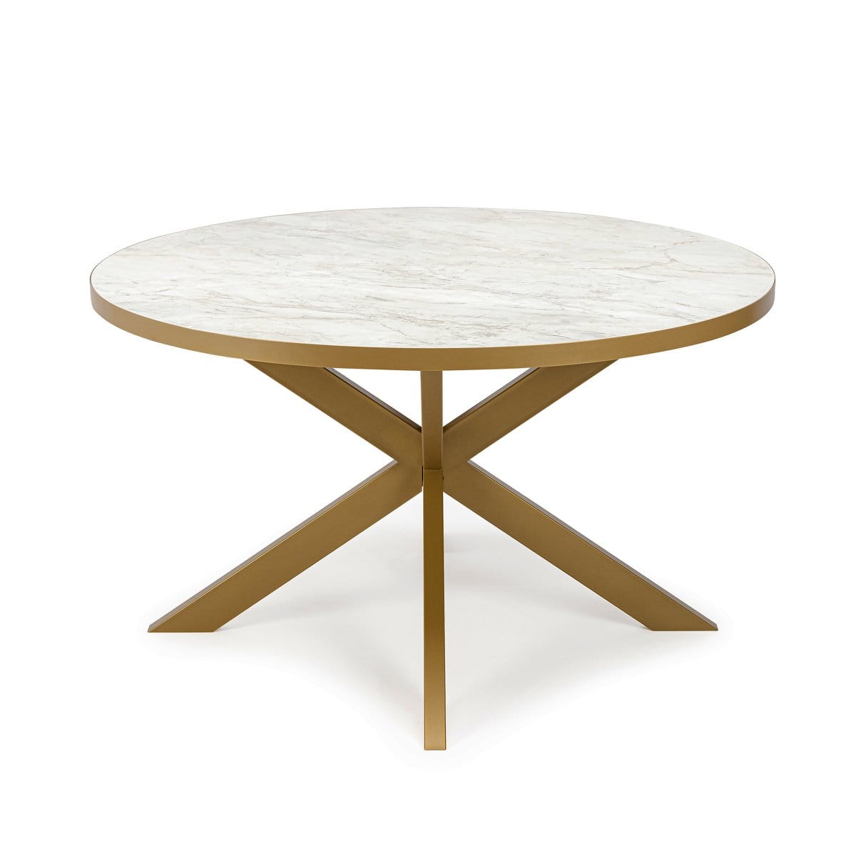 Stalux Stalux Ronde eettafel 'Daan' 120cm, kleur goud / wit marmer