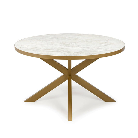 Stalux Stalux Ronde eettafel 'Daan' 135cm, kleur goud / wit marmer