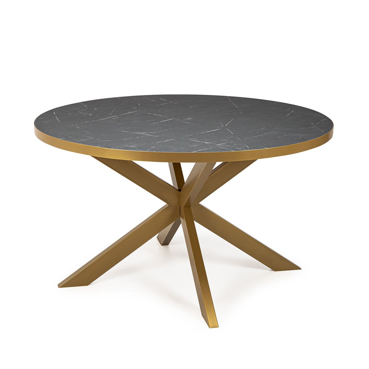 Stalux Stalux Ronde eettafel 'Daan' 135cm, kleur goud / zwart marmer