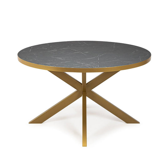 Stalux Stalux Ronde eettafel 'Daan' 135cm, kleur goud / zwart marmer