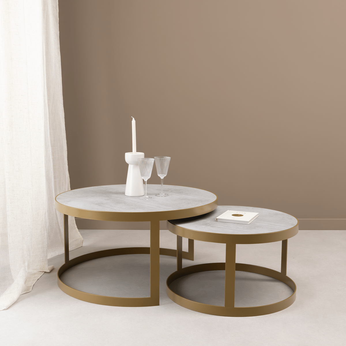 Stalux Stalux Salontafelset 'Saar' rond 80 en 60cm, kleur goud / beton