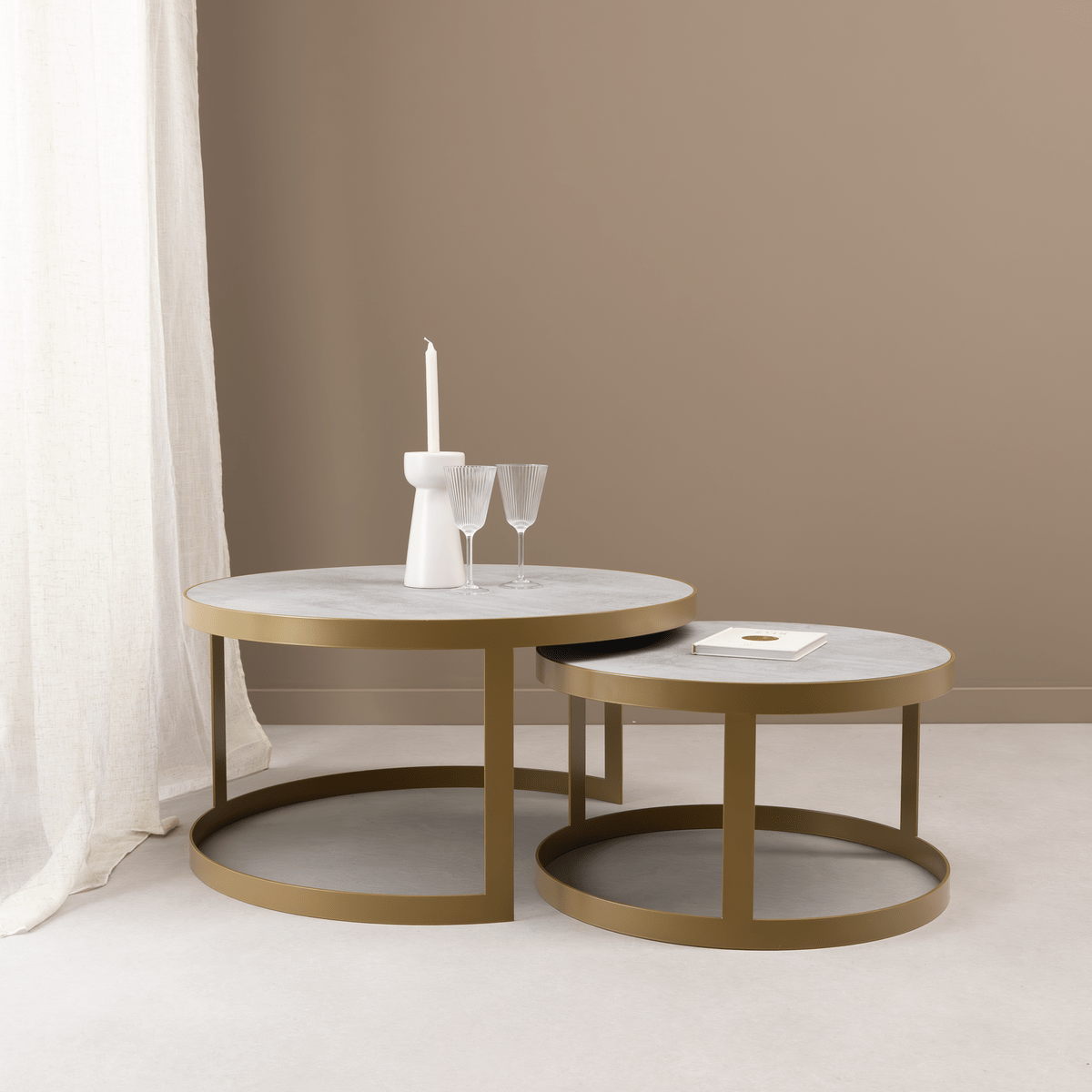 Stalux Stalux Salontafelset 'Saar' rond 80 en 60cm, kleur goud / beton