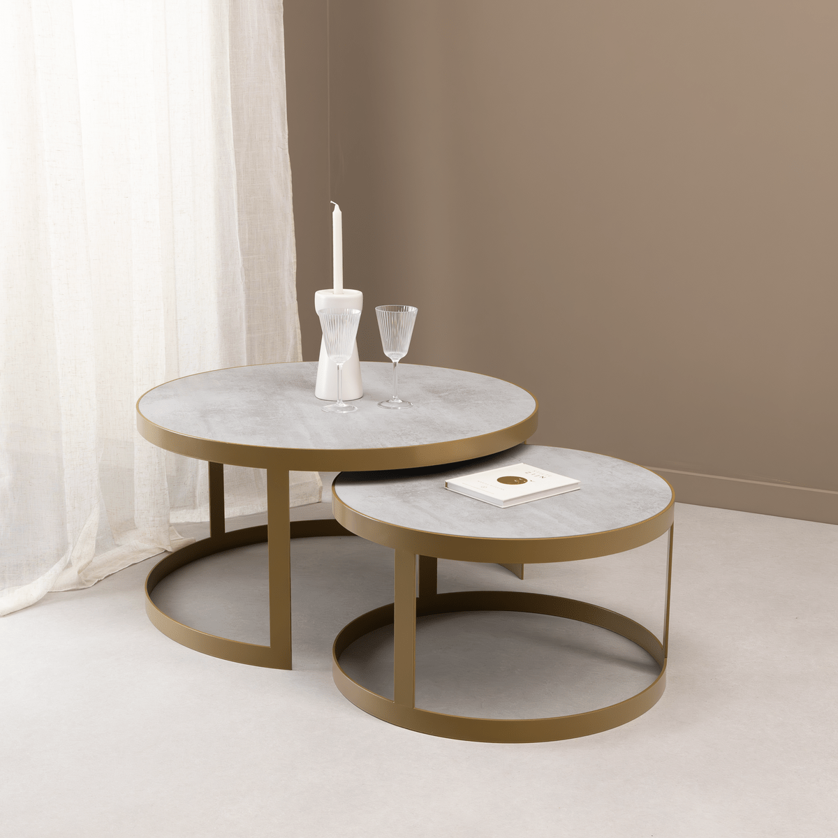 Stalux Stalux Salontafelset 'Saar' rond 80 en 60cm, kleur goud / beton