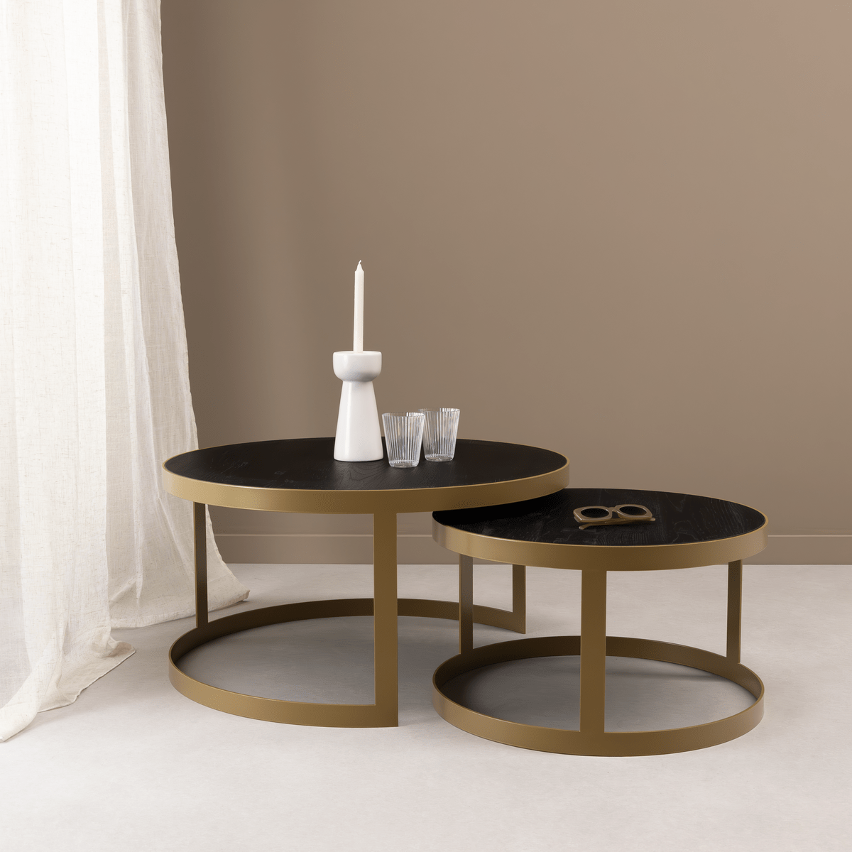 Stalux Stalux Salontafelset 'Saar' rond 80 en 60cm, kleur goud / zwart eiken