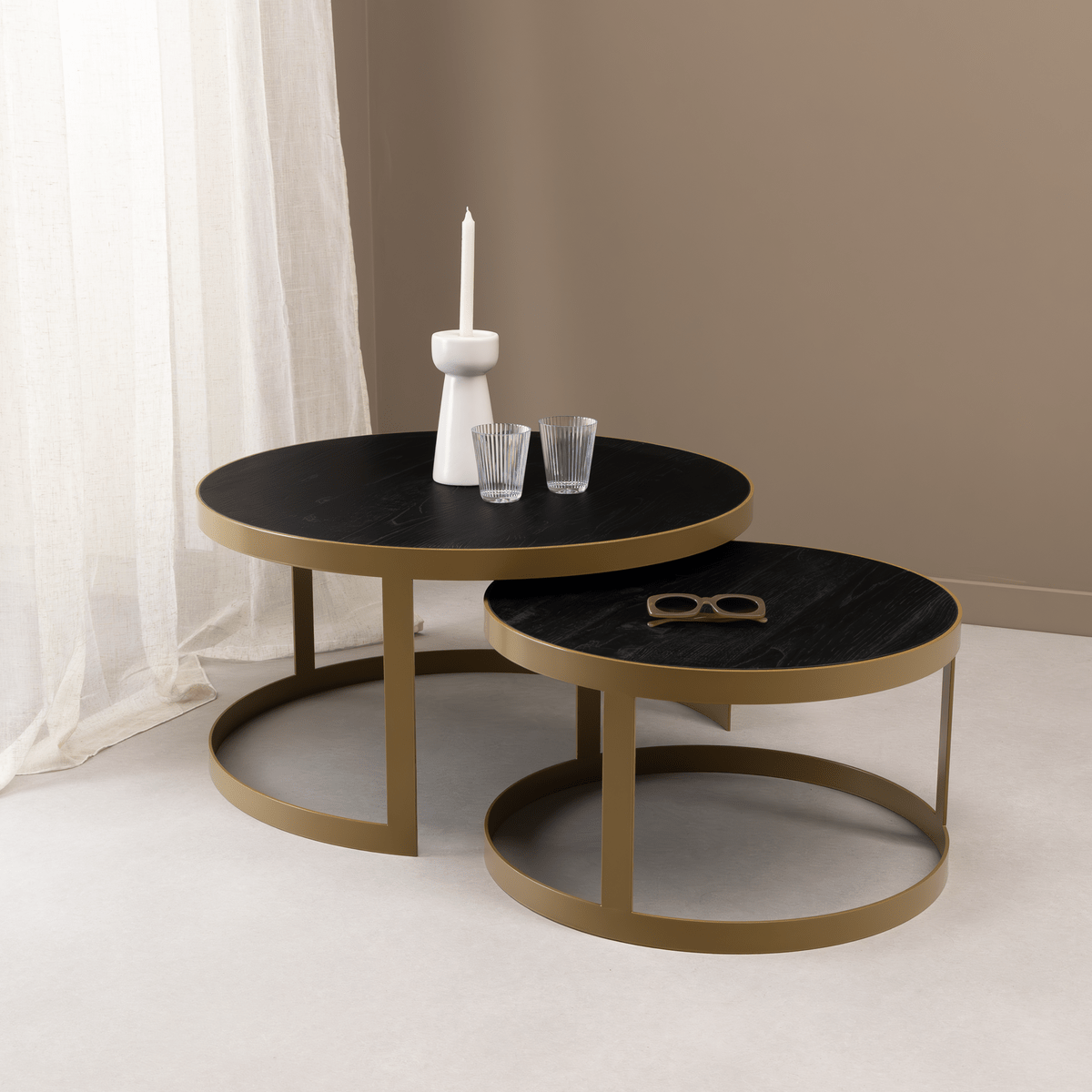 Stalux Stalux Salontafelset 'Saar' rond 80 en 60cm, kleur goud / zwart eiken