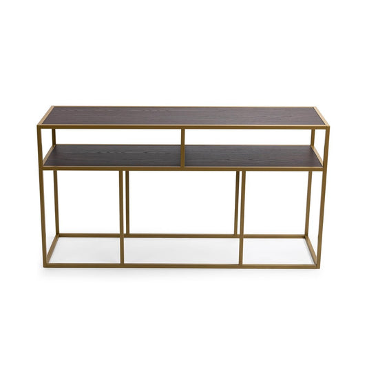 Stalux Stalux Side-table 'Teun' 150cm, kleur goud / bruin hout