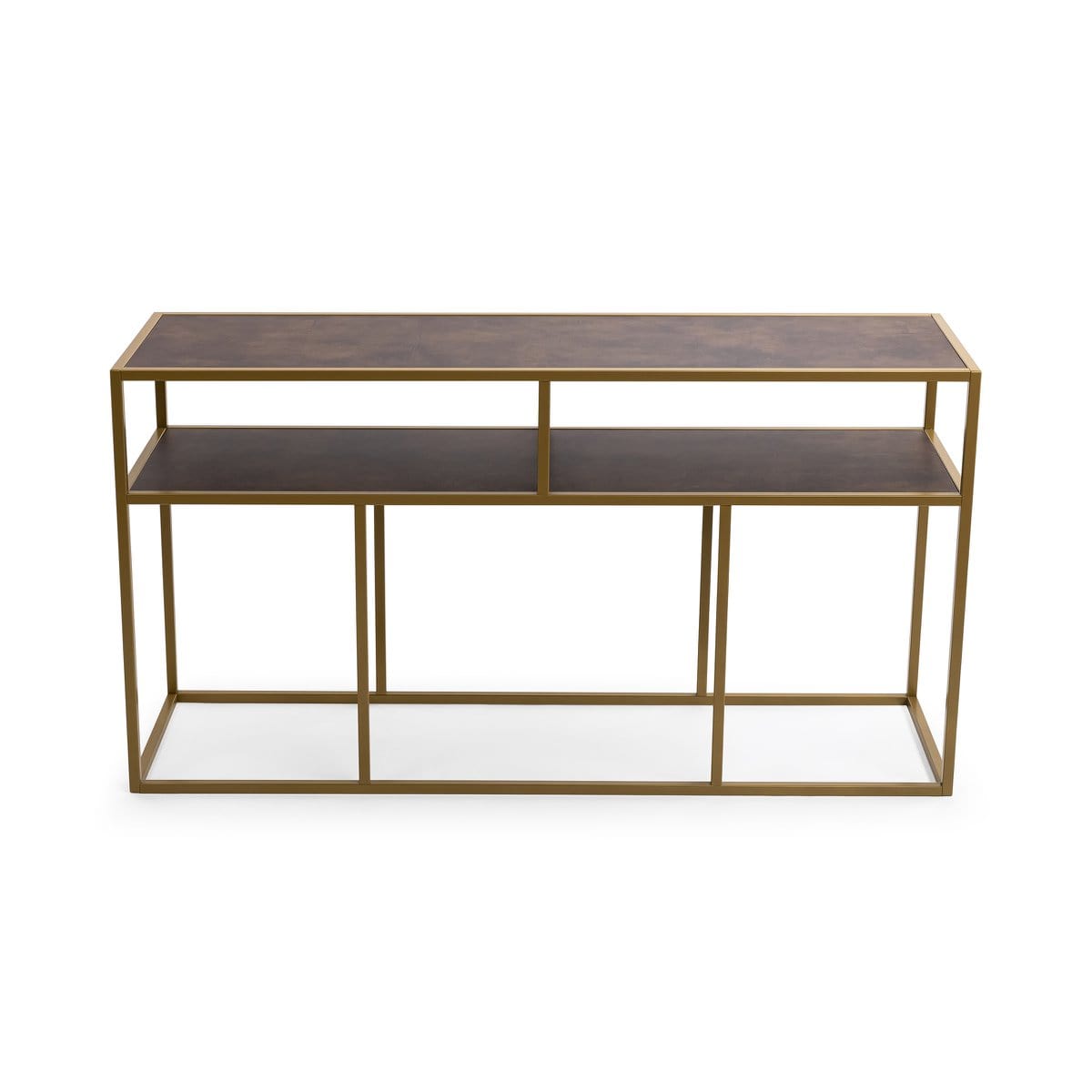 Stalux Stalux Side-table 'Teun' 150cm, kleur goud / lederlook bruin