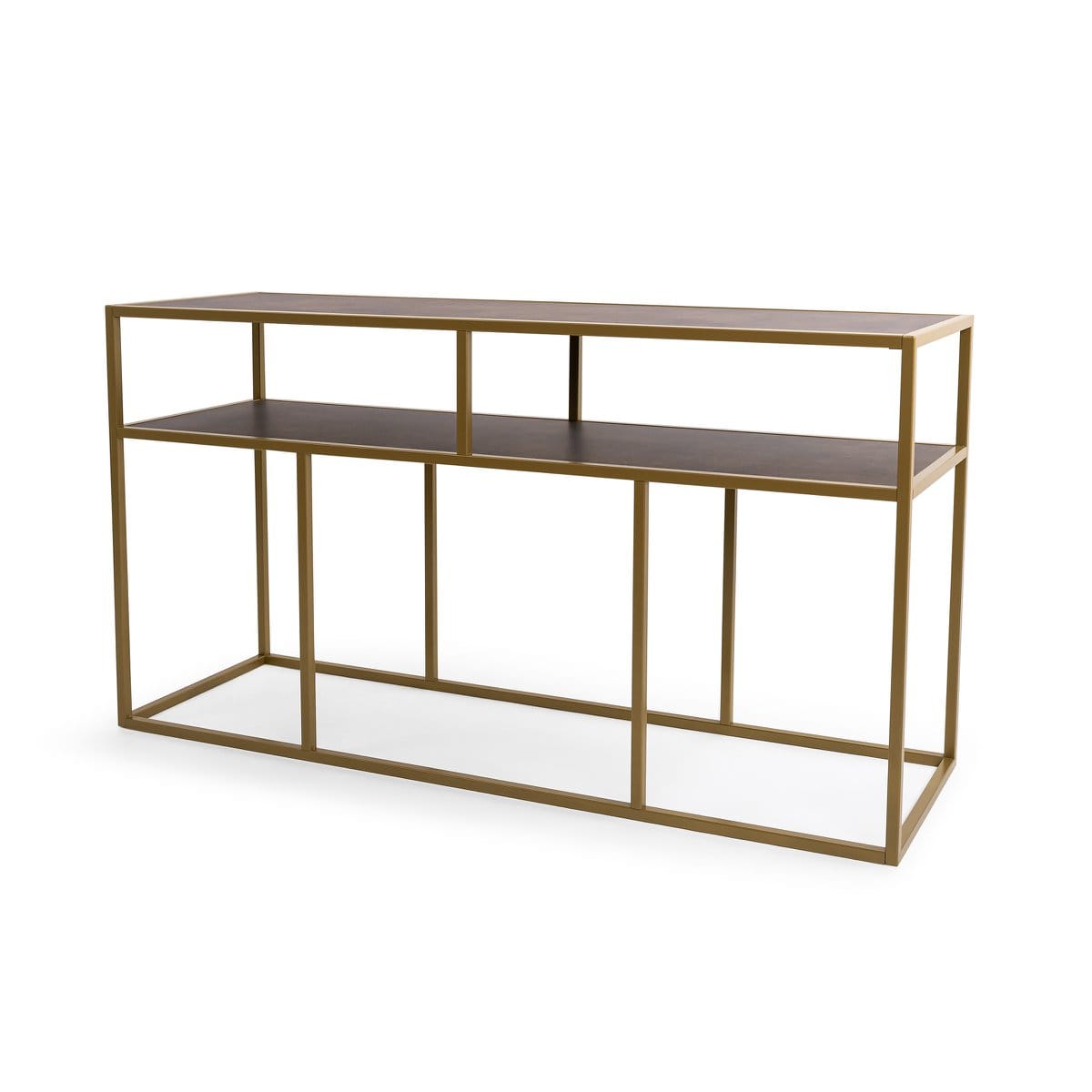 Stalux Stalux Side-table 'Teun' 150cm, kleur goud / lederlook bruin