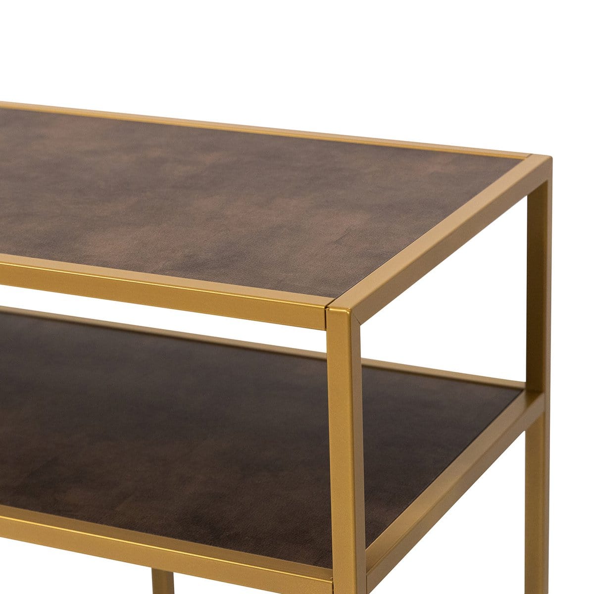 Stalux Stalux Side-table 'Teun' 150cm, kleur goud / lederlook bruin