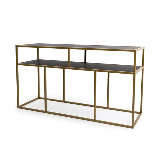 Stalux Stalux Side-table 'Teun' 150cm, kleur goud / zwart marmer