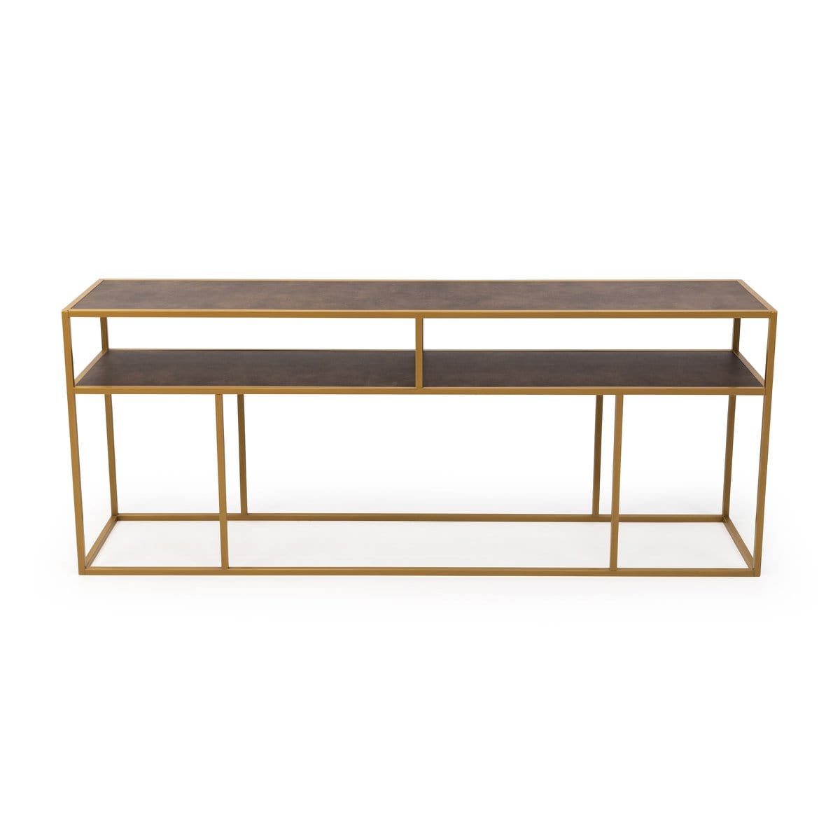 Stalux Stalux Side-table 'Teun' 200cm, kleur goud / lederlook bruin