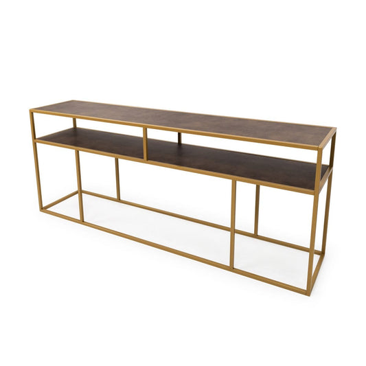 Stalux Stalux Side-table 'Teun' 200cm, kleur goud / lederlook bruin