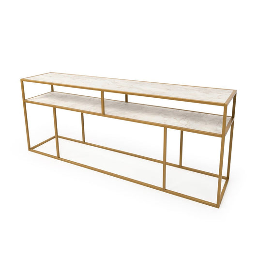 Stalux Stalux Side-table 'Teun' 200cm, kleur goud / wit marmer