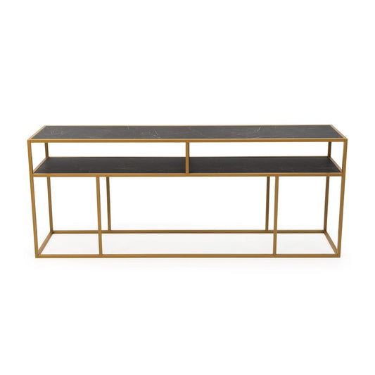 Stalux Stalux Side-table 'Teun' 200cm, kleur goud / zwart marmer