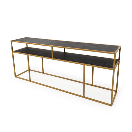 Stalux Stalux Side-table 'Teun' 200cm, kleur goud / zwart marmer