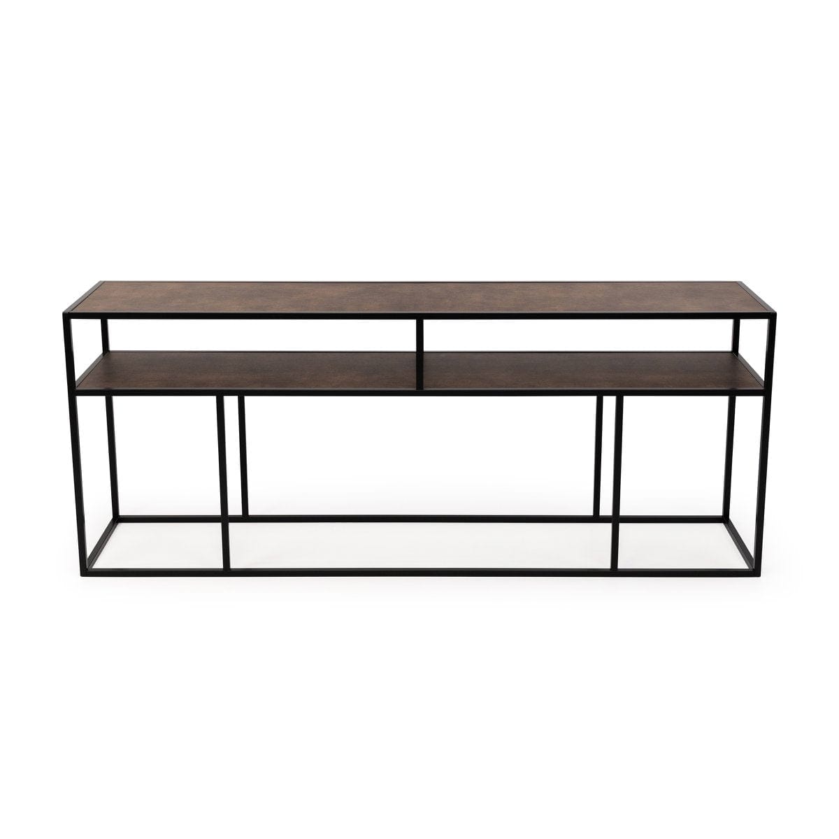 Stalux Stalux Side-table 'Teun' 200cm, kleur zwart / lederlook bruin