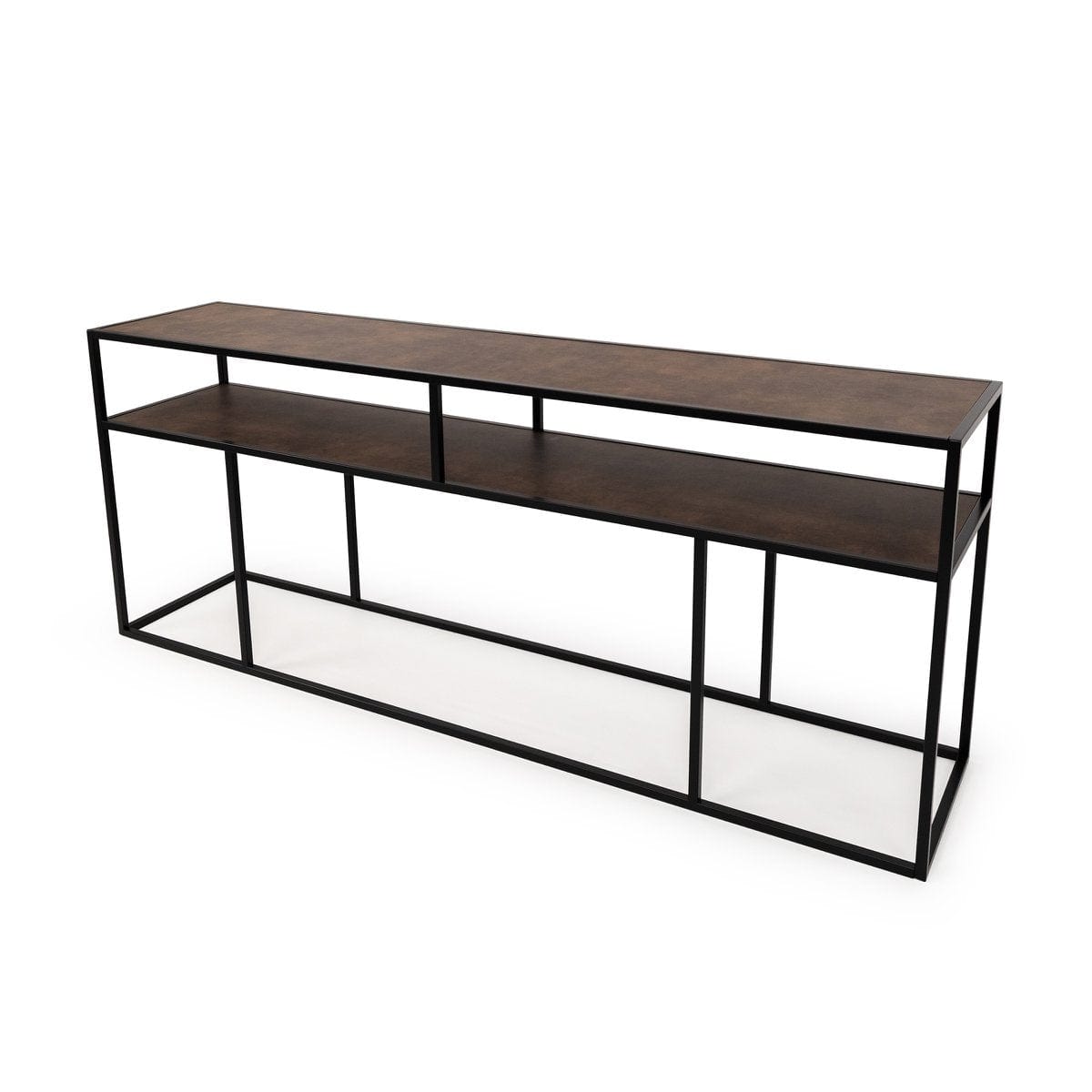 Stalux Stalux Side-table 'Teun' 200cm, kleur zwart / lederlook bruin