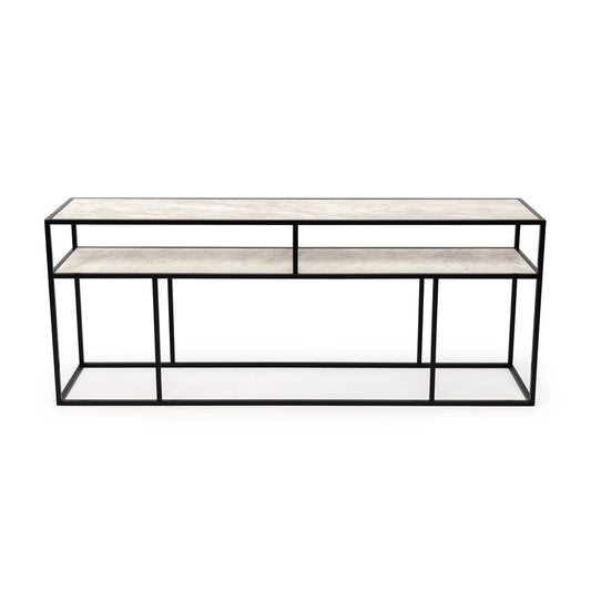 Stalux Stalux Side-table 'Teun' 200cm, kleur zwart / wit marmer