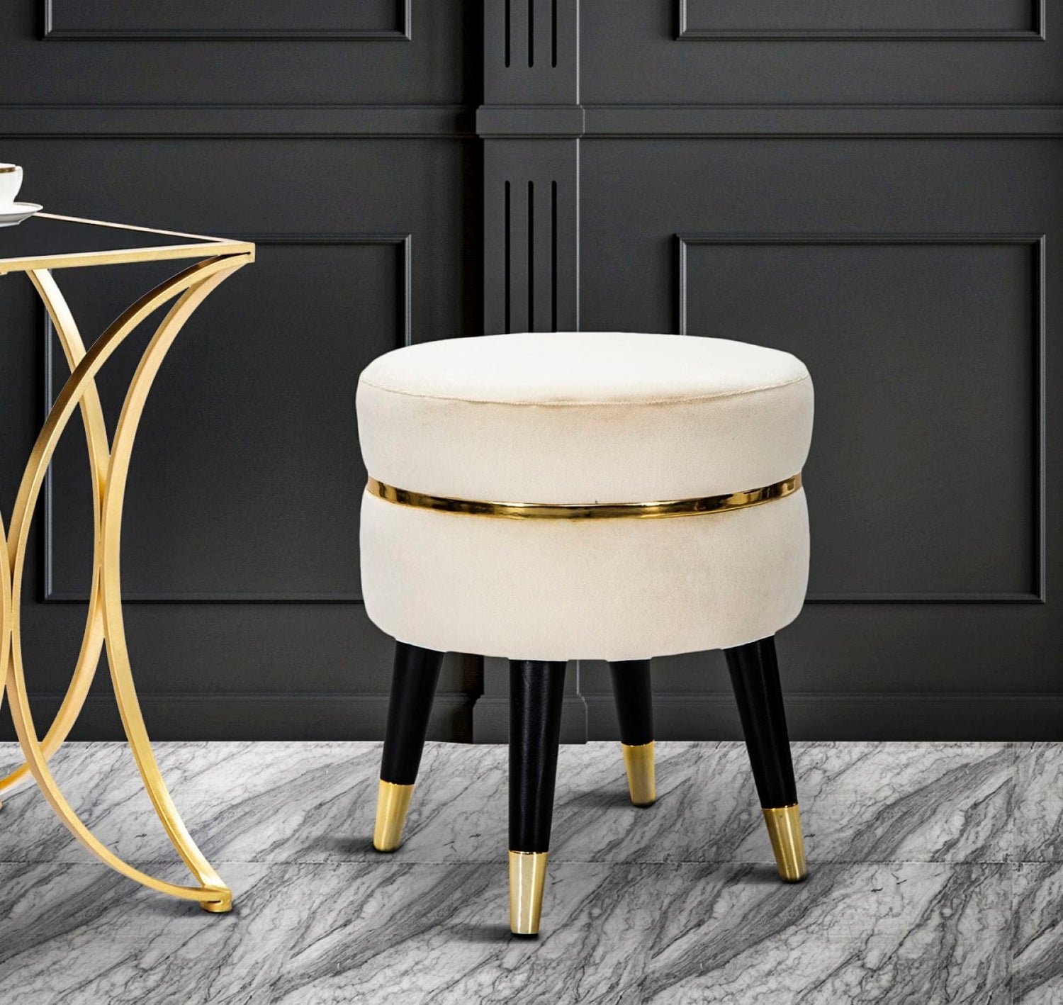 Mauro Ferretti STOOL PARIS CREMA/GOLD CM Ø 35X40,5