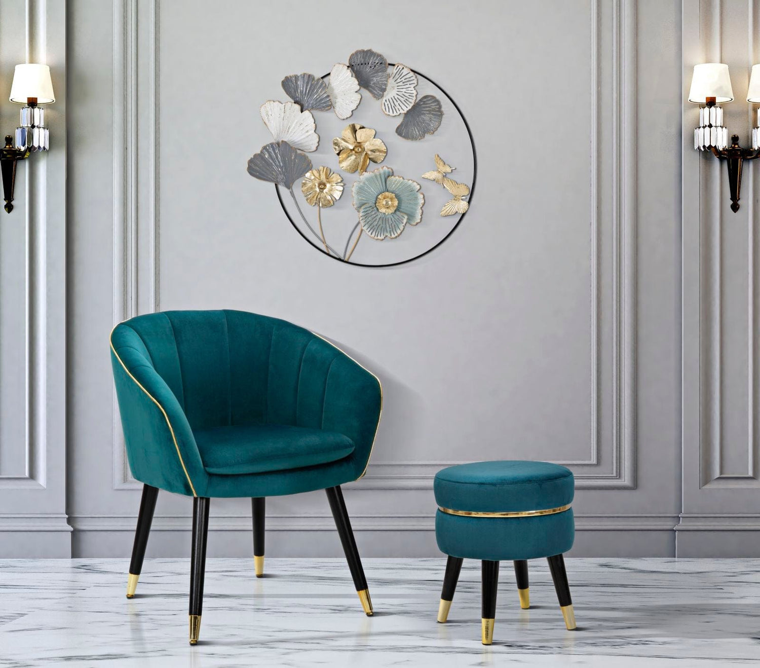 Mauro Ferretti STOOL PARIS TEAL/GOLD CM Ø 35X40,5